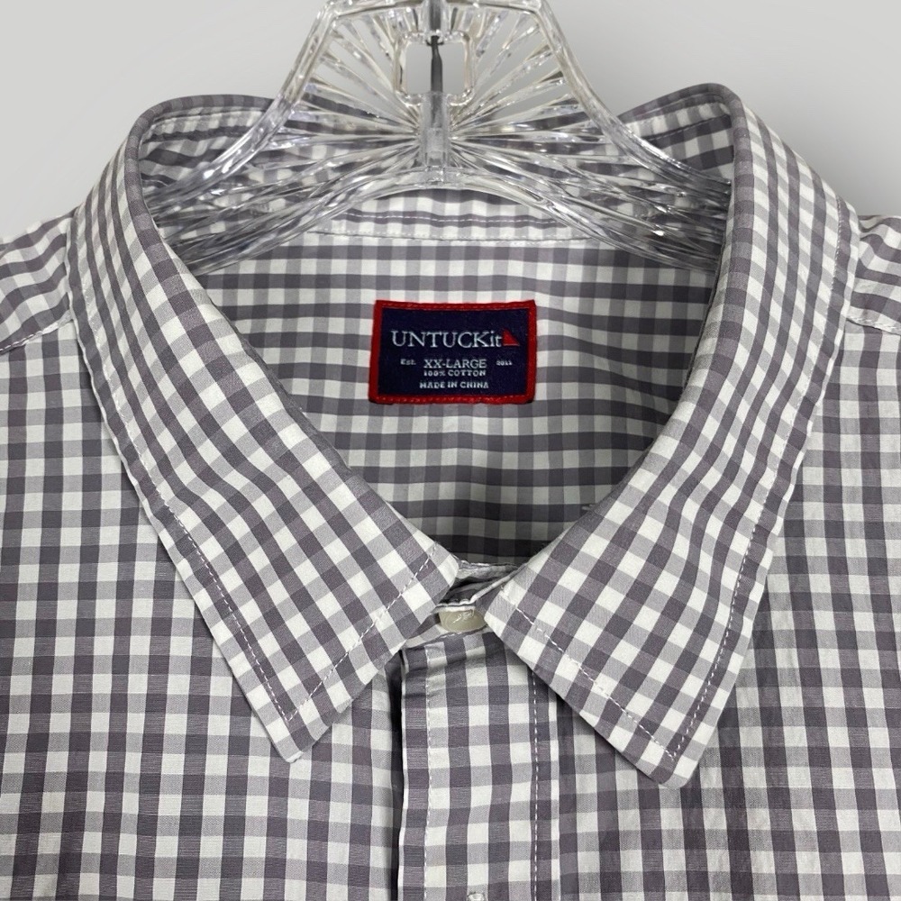 UNTUCKit Mens XXLarge Gray White Gingham Check Dress Long Sleeve Button Up Shirt - Picture 5 of 10